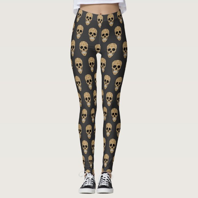 Leggings Calavera de azúcar floral Día de los Muertos (Anverso)