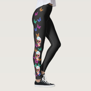 Leggings Calavera de azúcar gótica con mariposas
