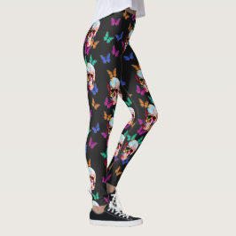 Leggings Calavera de azúcar gótica de mariposa colorida