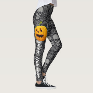 Leggings Calavera de Halloween Calabaza Gótica Gris Negra