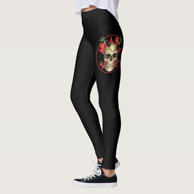 Leggings Calavera De Halloween Y Rosas (Izquierda)