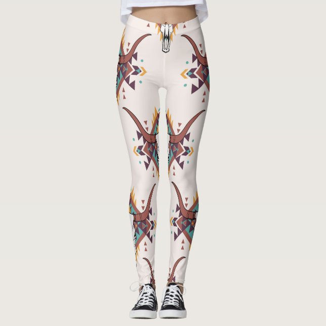 Leggings Calavera de toros tribales: Boho Seamless (Anverso)
