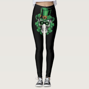 Leggings Calavera Día de San Patricio Trébol de la Suerte 
