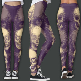 Leggings Calavera Edgy | Polvo Blanco y Magenta Oscuro