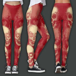 Leggings Calavera Edgy | Polvo Blanco y Rojo Intenso