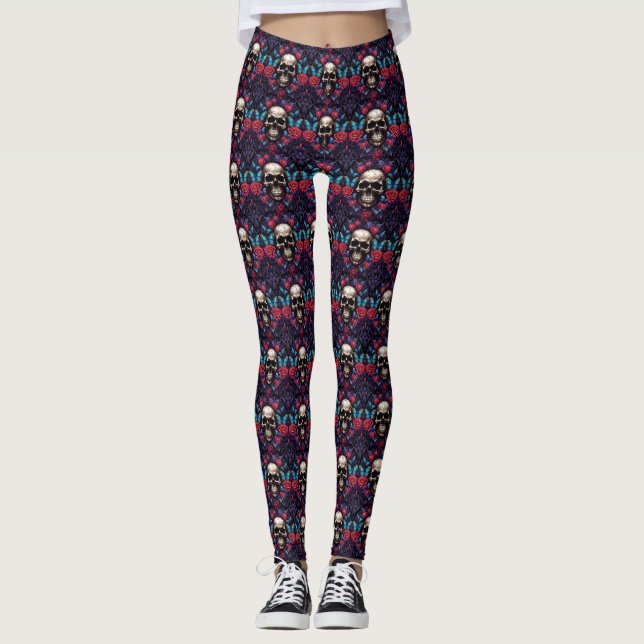 Leggings Calavera gótica y mariposas azules (Anverso)