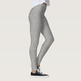 Leggings Calavera - Gris fantasma y blanco óseo