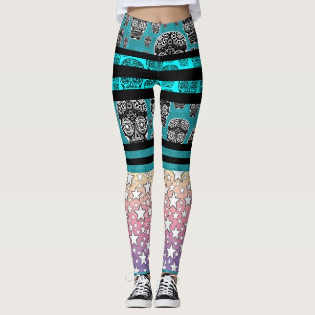 Leggings Calavera Loca Y Piernas Estelares (Anverso)