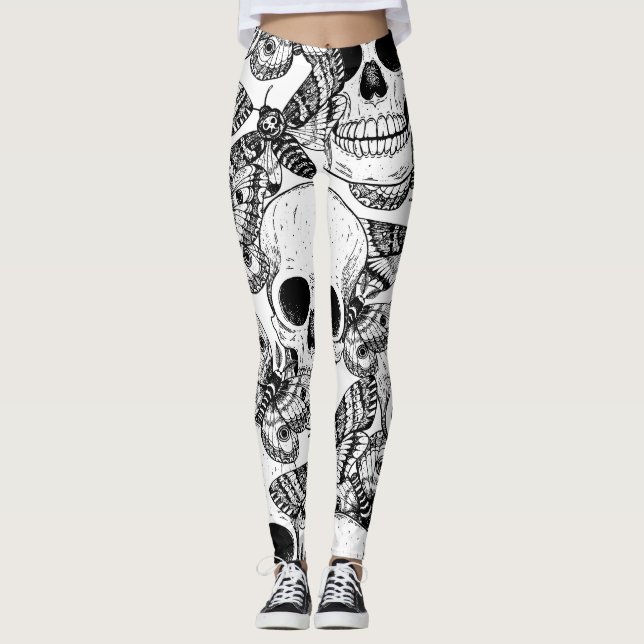Leggings Calavera, mariposas: patrón de cosecha a mano (Anverso)