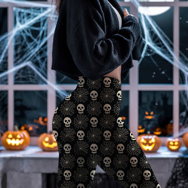 Leggings Calavera Negra de Halloween y patrón de telaraña (Subido por el creador)