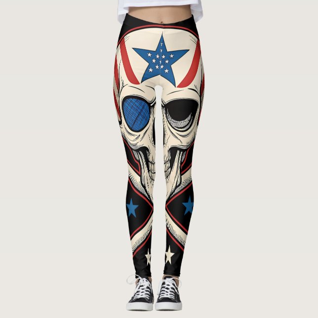 Leggings Calavera patriótica y bandera de los Estados Unido (Anverso)