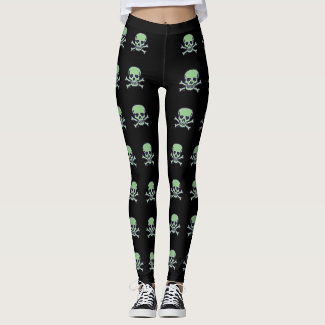 Leggings Calavera verde grandes linternas de cráneo (Anverso)
