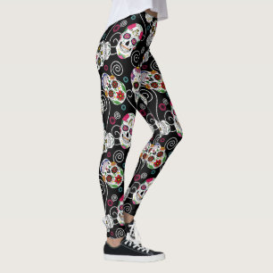 Leggings Calaveras azucareras y torneado negro ID725
