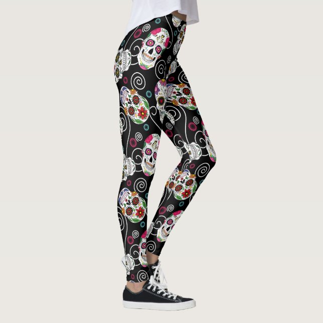 Leggings Calaveras azucareras y torneado negro ID725 (Derecha)