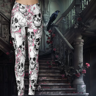 Leggings Calaveras con Flores Rosas
