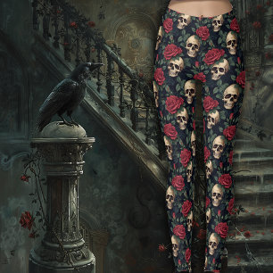 Leggings Calaveras con Rosas Rojas