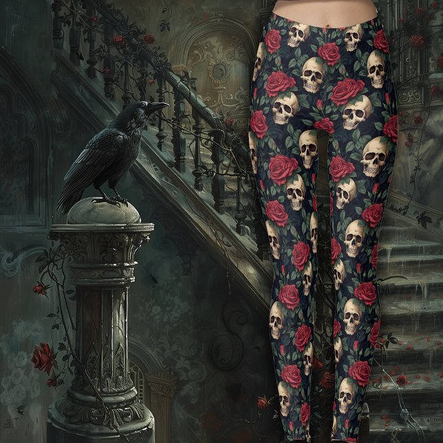 Leggings Calaveras con Rosas Rojas (Subido por el creador)