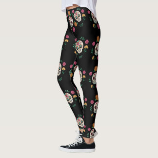 Leggings Calaveras de azúcar y flores del Día de Muertos en