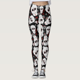 Leggings Calaveras De Azúcar Y Láminas De Flores