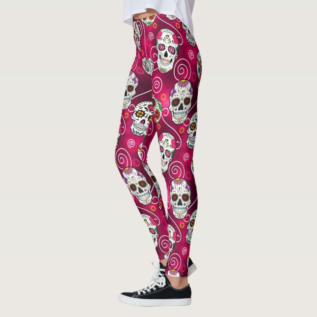 Leggings Calaveras de azúcar y Swirls Subió Red ID725 (Izquierda)