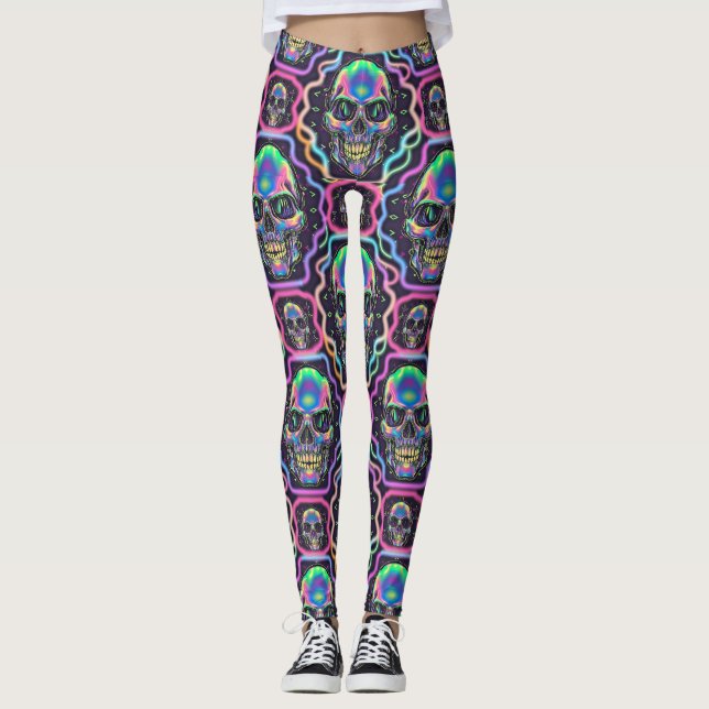 Leggings Calaveras de estilo neón inspiradas en los años 80 (Anverso)