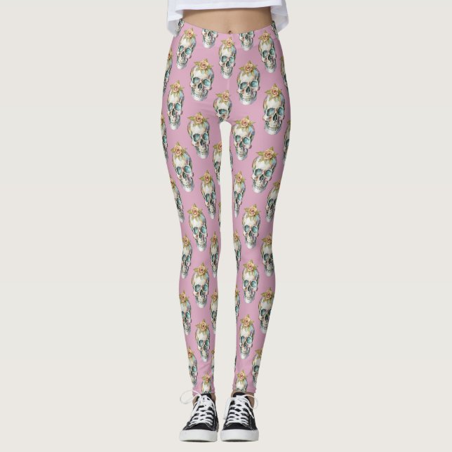 Leggings Calaveras de flores - Rosa turbio - (Anverso)