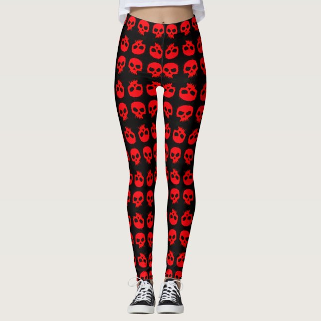 Leggings Calaveras De Grunge Rojas De Moda En Las Piernas N (Anverso)