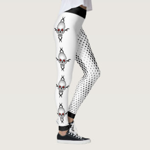 Leggings Calaveras de lunares abstractos en blanco y negro
