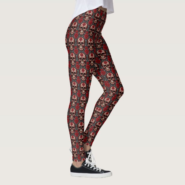 Leggings Calaveras decoradas con rosas rojas (Derecha)