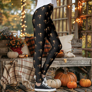 Leggings Calaveras Góticas Oscuras Humanas Trío Negro Criat