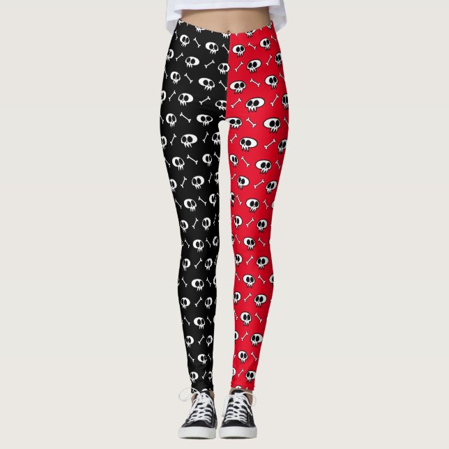 Leggings Calaveras ‘n Huesos (negro/rojo) Piernas (Anverso)