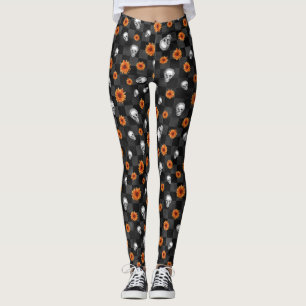 Leggings Calaveras naranjas y diseño de la serie girasoles