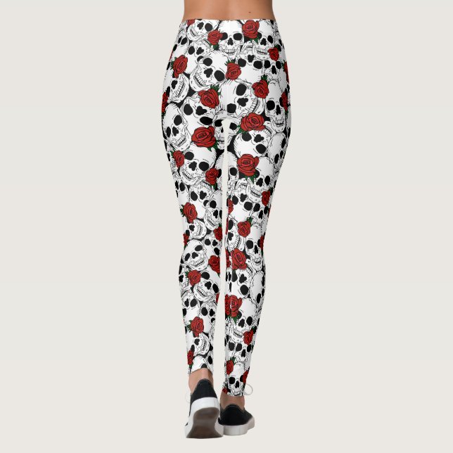 Leggings Calaveras psicobólicas y rosas rojas estampadas (Reverso)