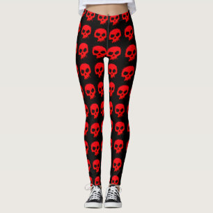 Leggings Calaveras rojas góticas sobre las piernas de estil