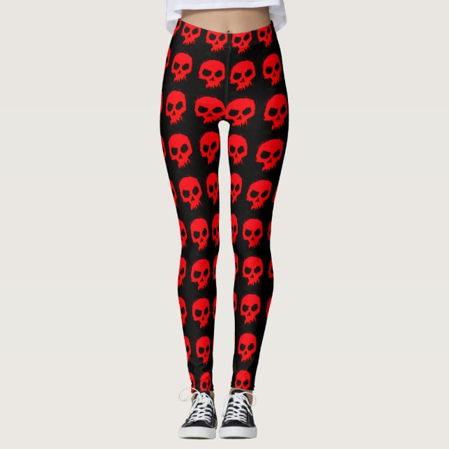 Leggings Calaveras rojas góticas sobre las piernas de estil (Anverso)