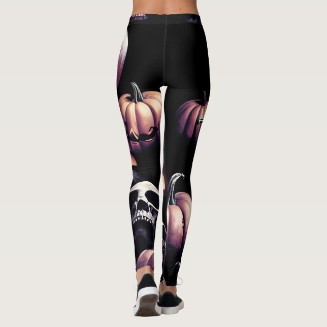 Leggings Calaveras y calabazas, tema de Halloween, color os (Reverso)