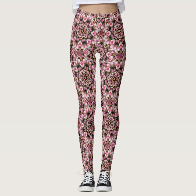 Leggings caleidoscópicas de rosas de té rosadas (Anverso)