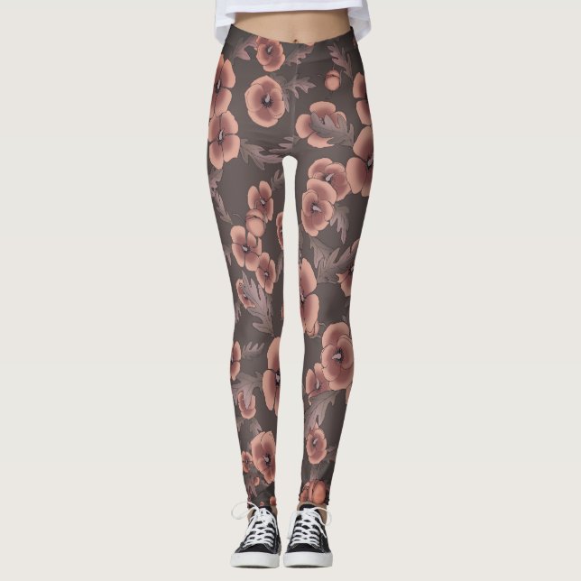 Leggings Cali Poppies de gran tamaño impreso en gris y salm (Anverso)