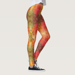 Leggings Calidad de nombre personalizada de naranja y verde
