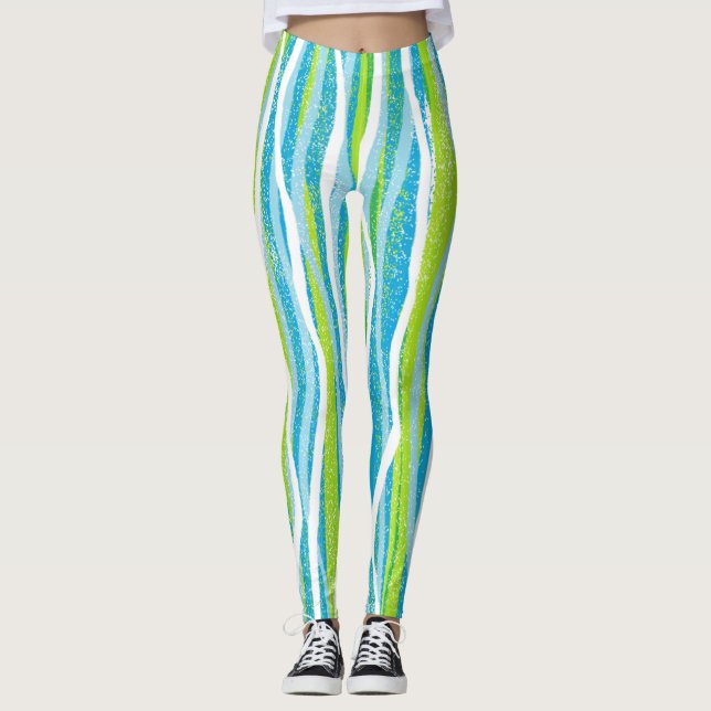 Leggings Calificación de calidad rayada blanca verde azul (Anverso)