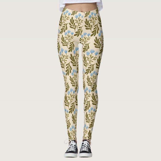 Leggings  Calm and Natural: Blue Flower Seamless Pattern (Anverso)