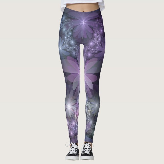 Leggings Cama de flores arte fractal abstracto brillante de (Anverso)