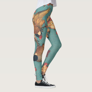 Leggings Camachuelo de Hokusai y Flor de Cerezo Ave Vintage