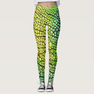 Leggings Camaleón de piernas de piel verde amarilla y panta