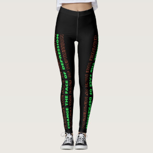 Leggings Cambiar el rostro de la depresión verde y naranja