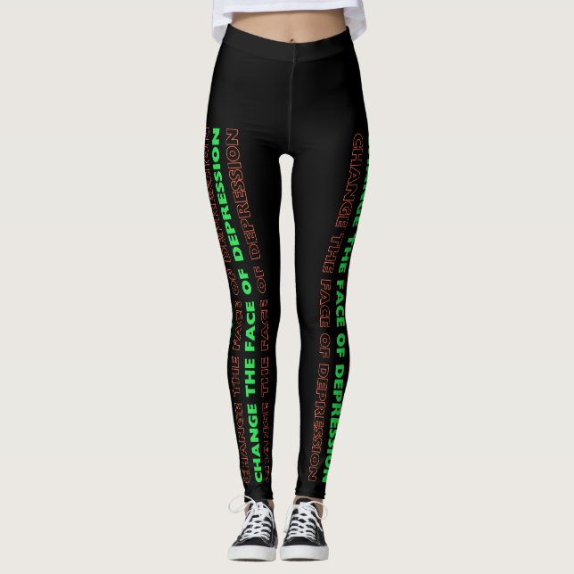 Leggings Cambiar el rostro de la depresión verde y naranja (Anverso)