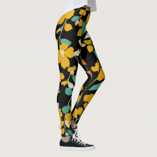 Leggings CAMELIAS AMARILLAS, VERDE BLANCA DEJA Floral NEGRA