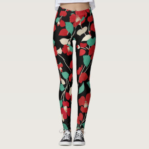 Leggings CAMELÍES ROJOS, VERDE BLANCA DEJA Floral NEGRA