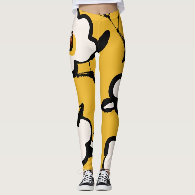 Leggings Camellia amarilla, cosmética floral de cosmética. (Anverso)
