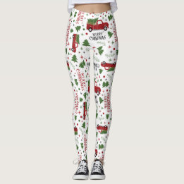 Leggings Camión rojo vintage con árbol de Navidad